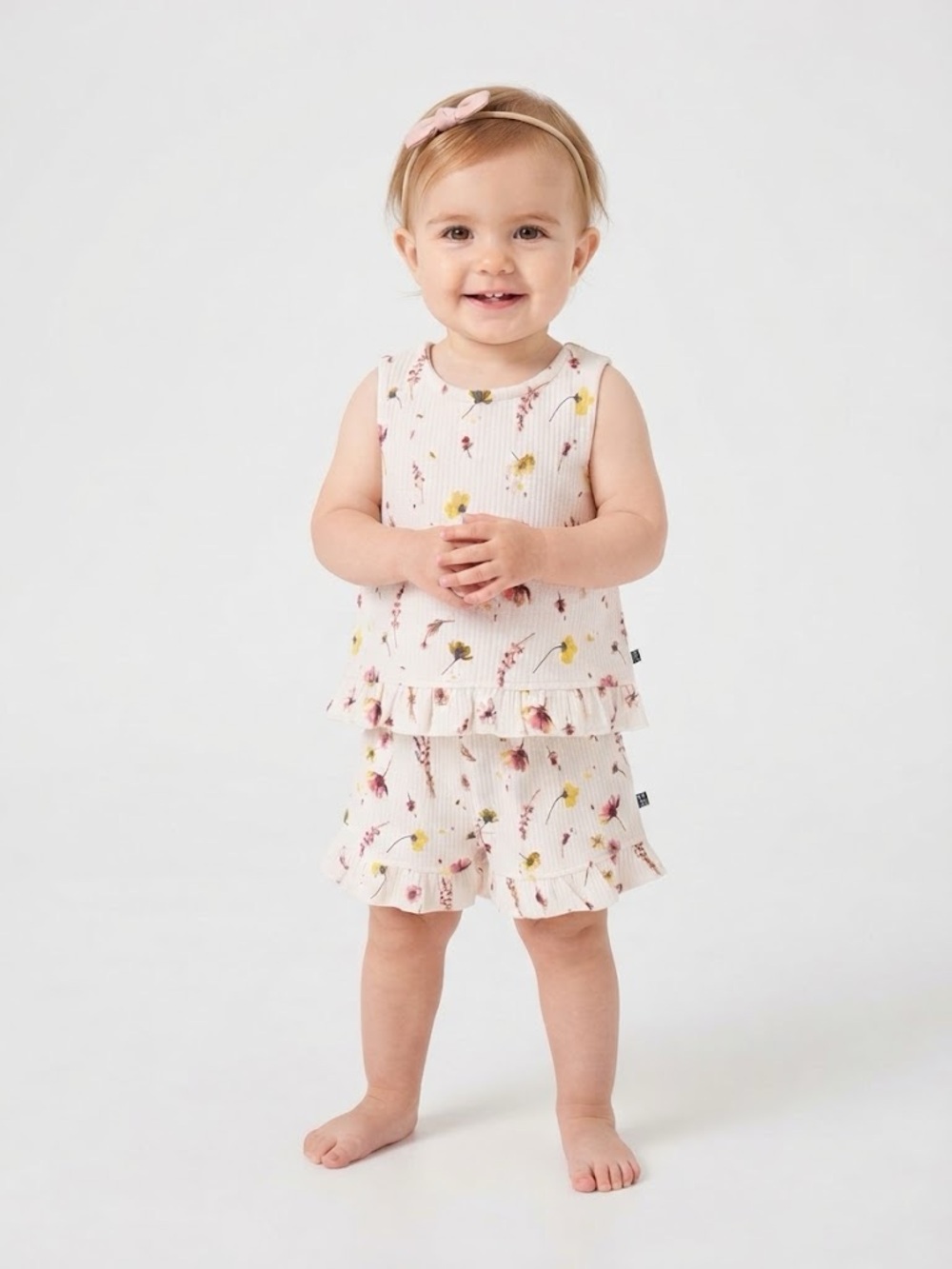 Toddler Cream Floral Ruffle Tank & Shorts Set